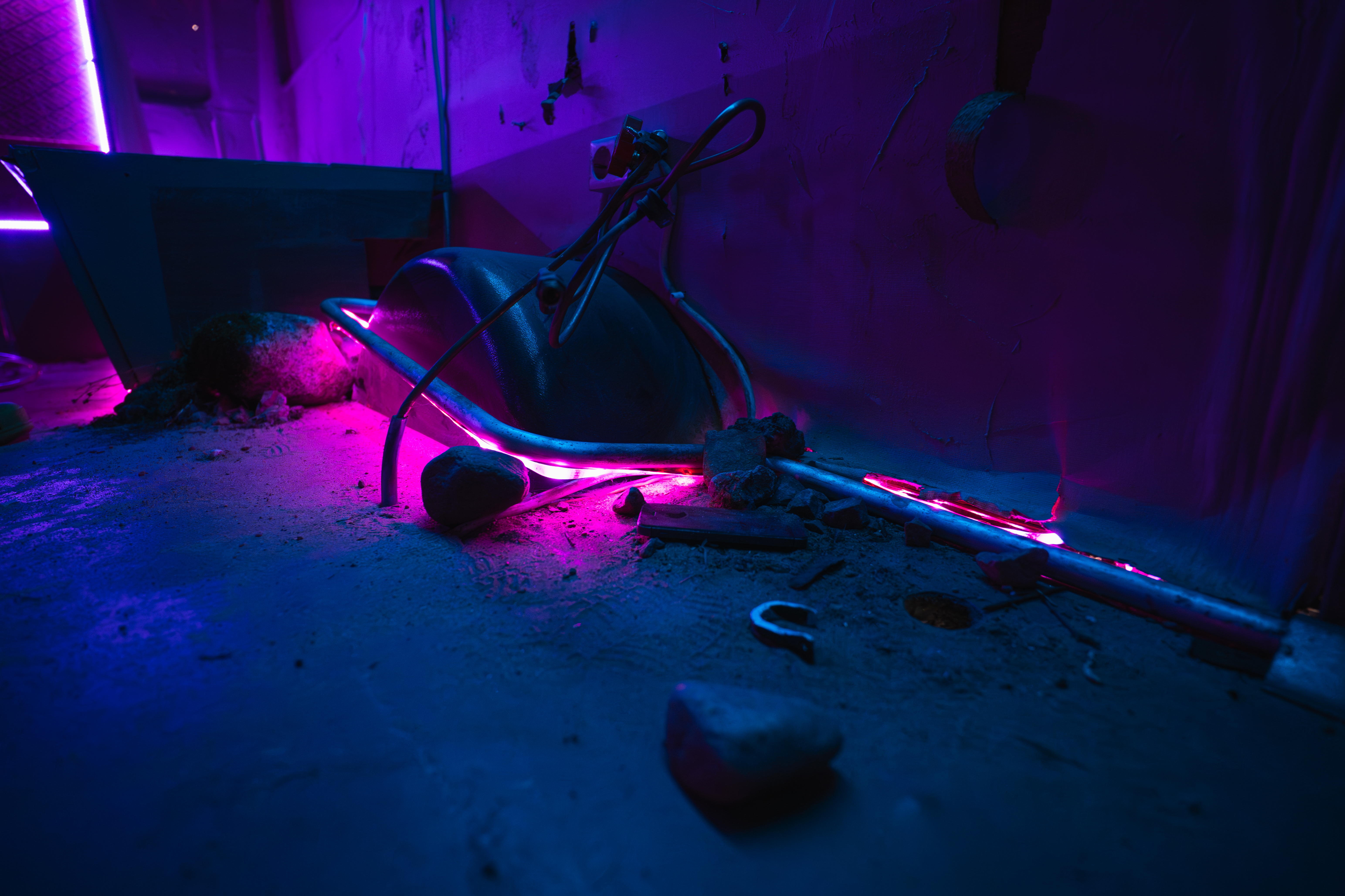 Neon-lit floor installation detail from L.E.O.N.